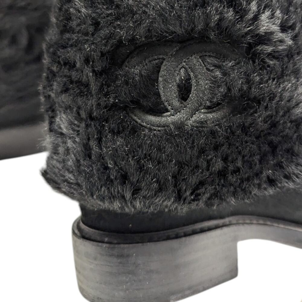 Chanel Black Shearling Nubuck Leather CC Logo Mid Calf Boots 38 - Picture 4 of 11